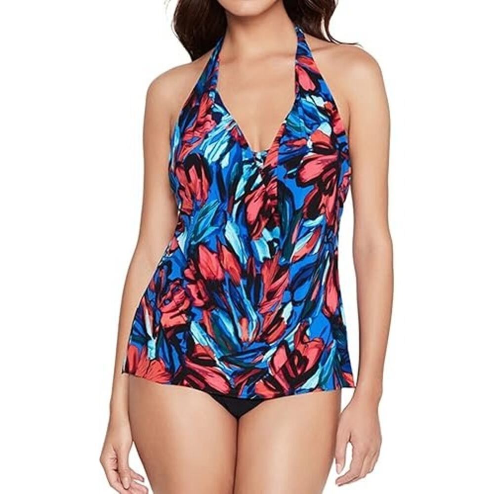 Magicsuit Women's Multi Sophie Cowl Neck High Low Hem Tankini Top Size 10